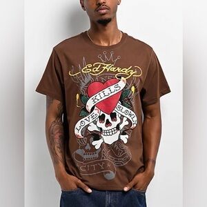 Ed Hardy Love Kills Slowly t-shirt, brown, men’s XL